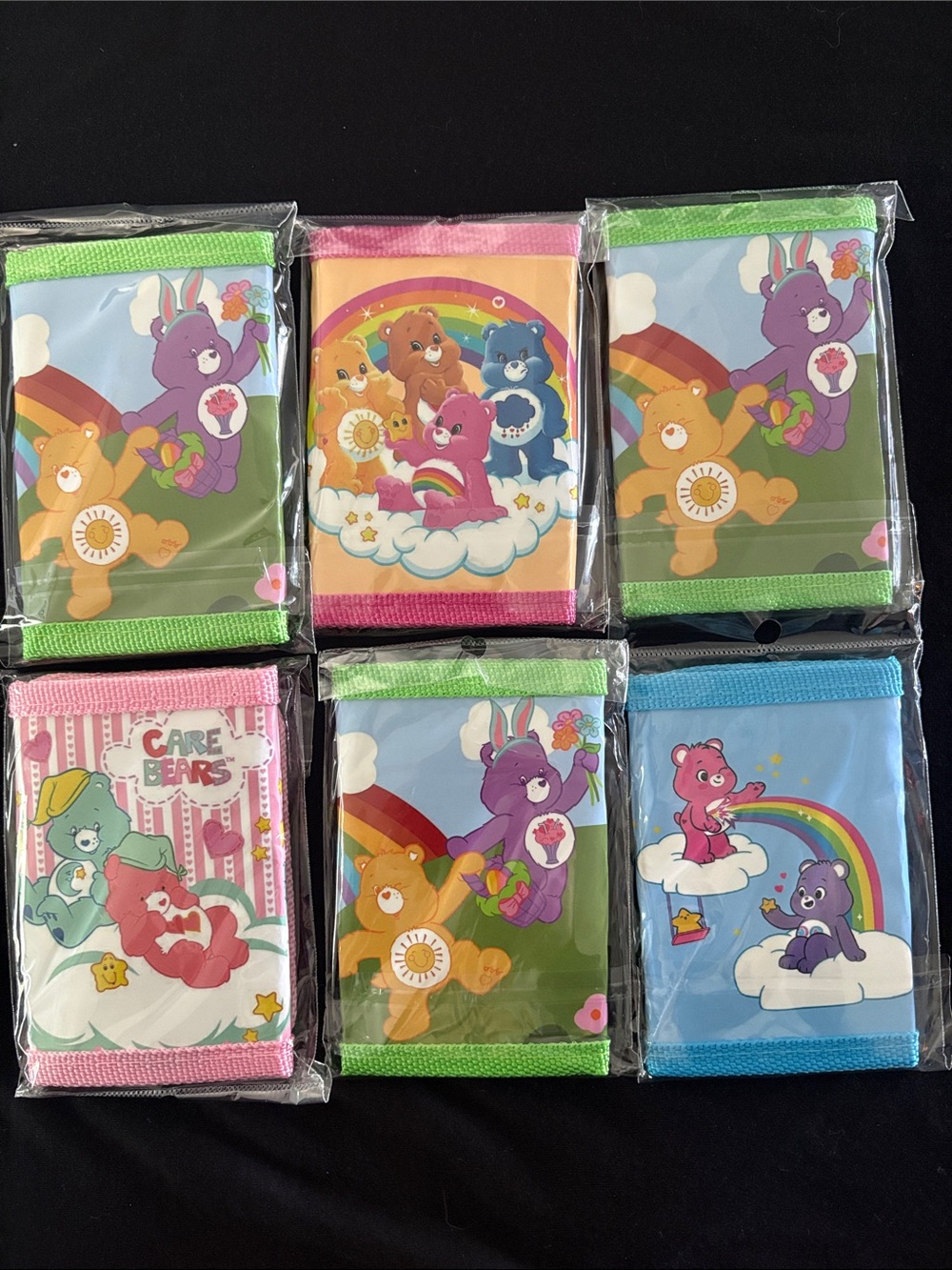 Care Bears Assorted Rainbow Card Holders Velcro Wallets Set of 6